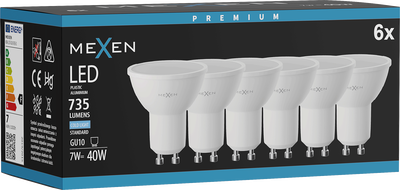 Mexen Nova 6x LED крушка GU10, 7W, Студена - 6500K, 735 lm - L107-GU10-0765-01x06