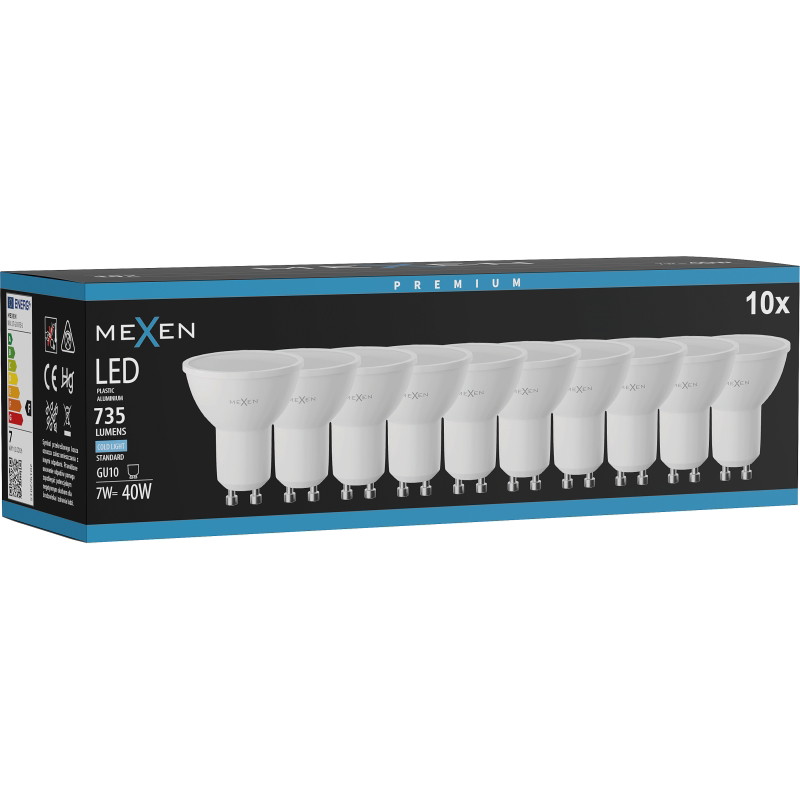 Mexen Nova 10x LED крушка GU10, 7W, Студена - 6500K, 735 lm - L107-GU10-0765-01x10