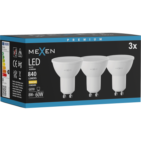 Mexen Nova 3x LED крушка GU10, 8W, Топла - 3000K, 840 lm - L108-GU10-0830-01x03