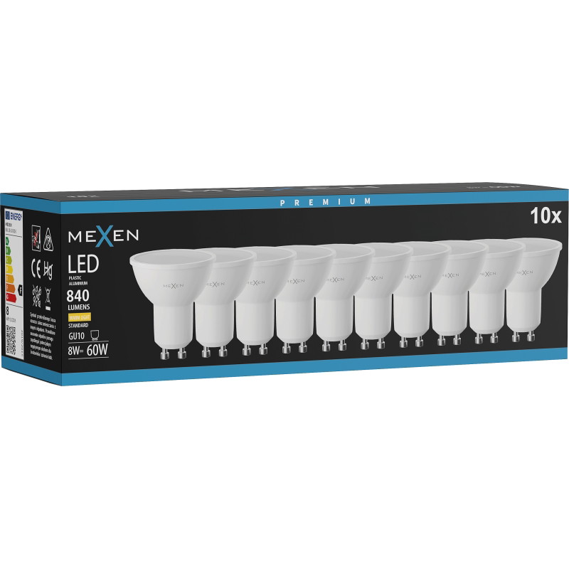 Mexen Nova 10x LED крушка GU10, 8W, Топла - 3000K, 840 lm - L108-GU10-0830-01x10