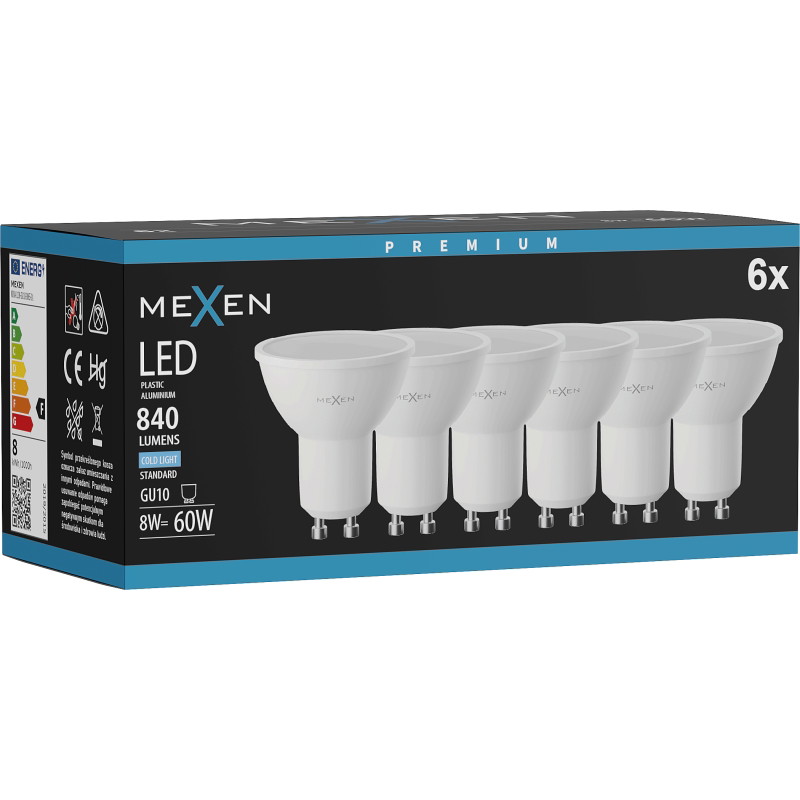 Mexen Nova 6x LED Крушка GU10, 8W, Студена - 6500K, 840 lm - L108-GU10-0865-01x06