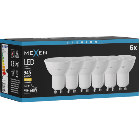 Mexen Nova 6x LED крушка GU10, 9W, Топло - 3000K, 945 lm - L108-GU10-0930-01x06