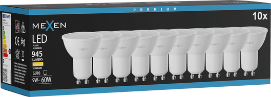 Mexen Nova 10x LED крушка GU10, 9W, Топла - 3000K, 945 lm - L108-GU10-0930-01x10
