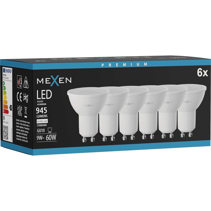 Mexen Nova 6x LED крушка GU10, 9W, Неутрална - 4000K, 945 lm - L108-GU10-0940-01x06
