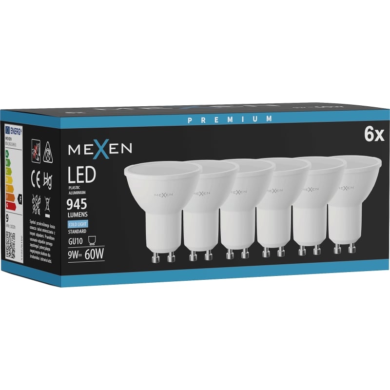 Mexen Nova 6x LED крушка GU10, 9W, Студена - 6500K, 945 lm - L108-GU10-0965-01x06