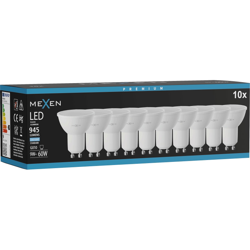 Mexen Nova 10x LED крушка GU10, 9W, Студена - 6500K, 945 lm - L108-GU10-0965-01x10