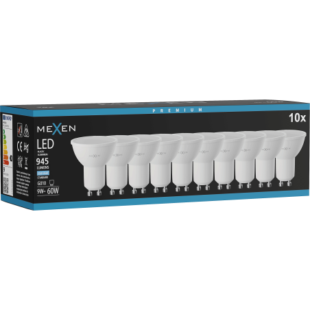 Mexen Nova 10x LED крушка GU10, 9W, Студена - 6500K, 945 lm - L108-GU10-0965-01x10