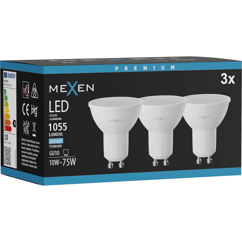 Mexen Nova 3x LED крушка GU10, 10W, Студена - 6500K, 1055 lm - L108-GU10-1065-01x03