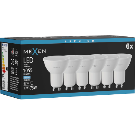 Mexen Nova 6x LED крушка GU10, 10W, Студена - 6500K, 1055 lm - L108-GU10-1065-01x06