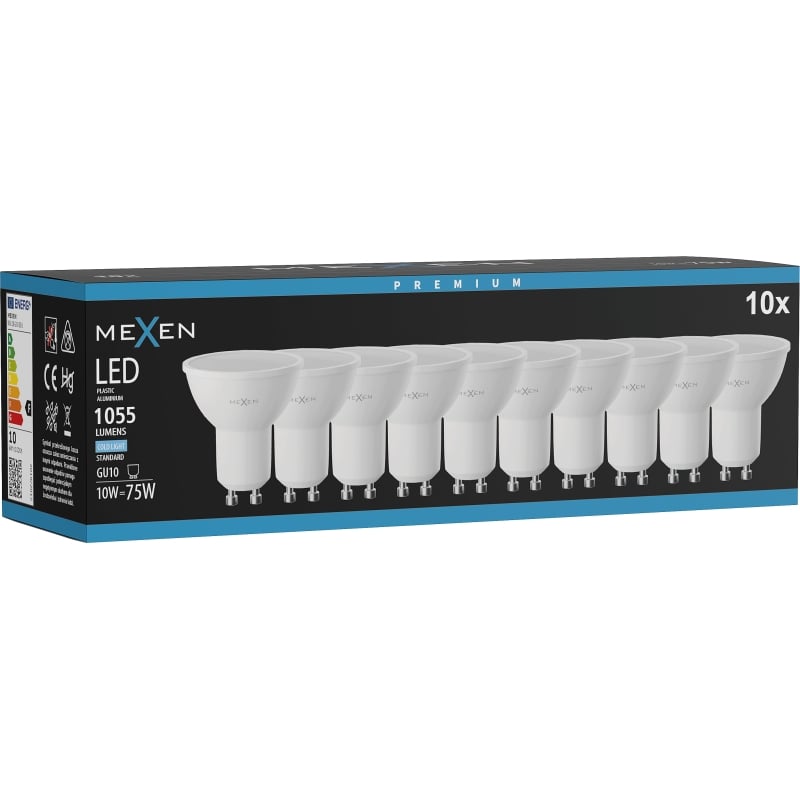 Mexen Nova 10x LED крушка GU10, 10W, Студена - 6500K, 1055 lm - L108-GU10-1065-01x10