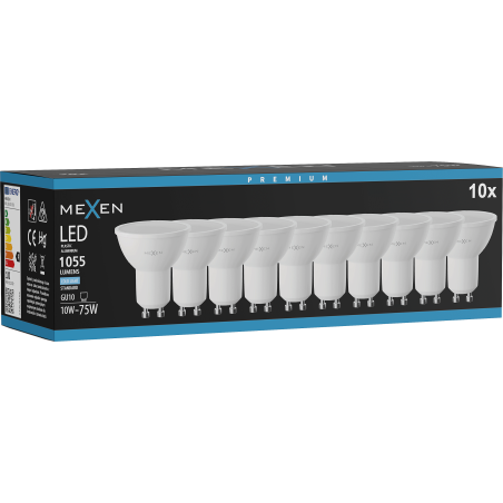 Mexen Nova 10x LED крушка GU10, 10W, Студена - 6500K, 1055 lm - L108-GU10-1065-01x10