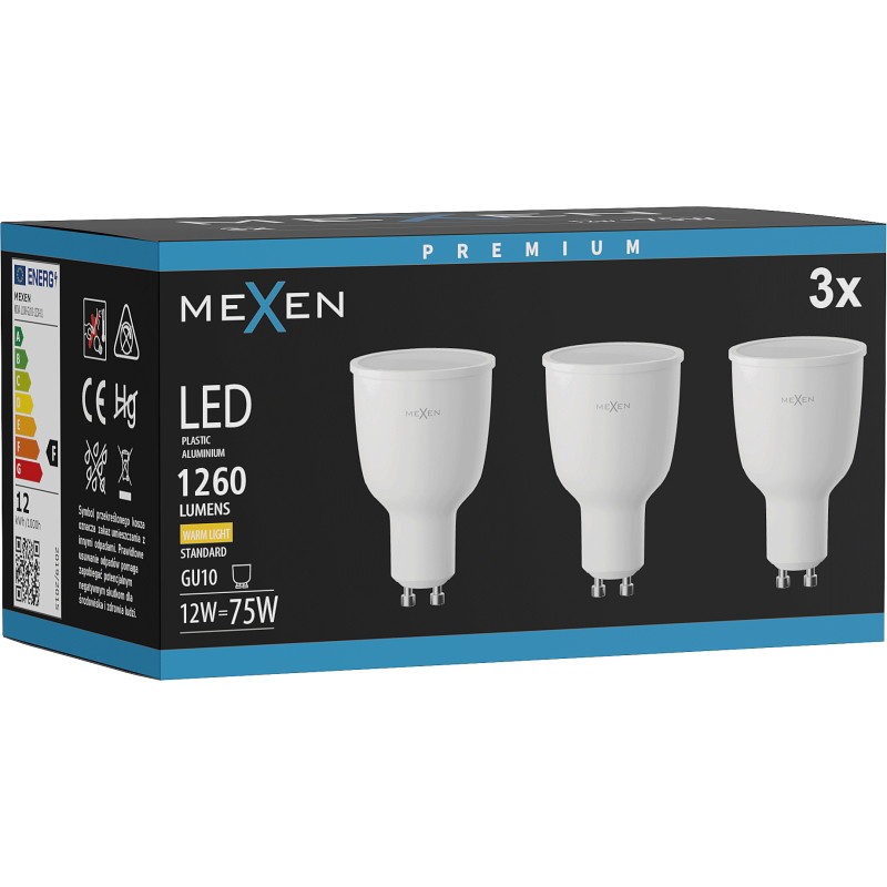 Mexen Nova 3x LED крушка GU10, 12W, Топла - 3000K, 1260 lm - L108-GU10-1230-01x03