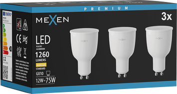Mexen Nova 3x LED крушка GU10, 12W, Топла - 3000K, 1260 lm - L108-GU10-1230-01x03