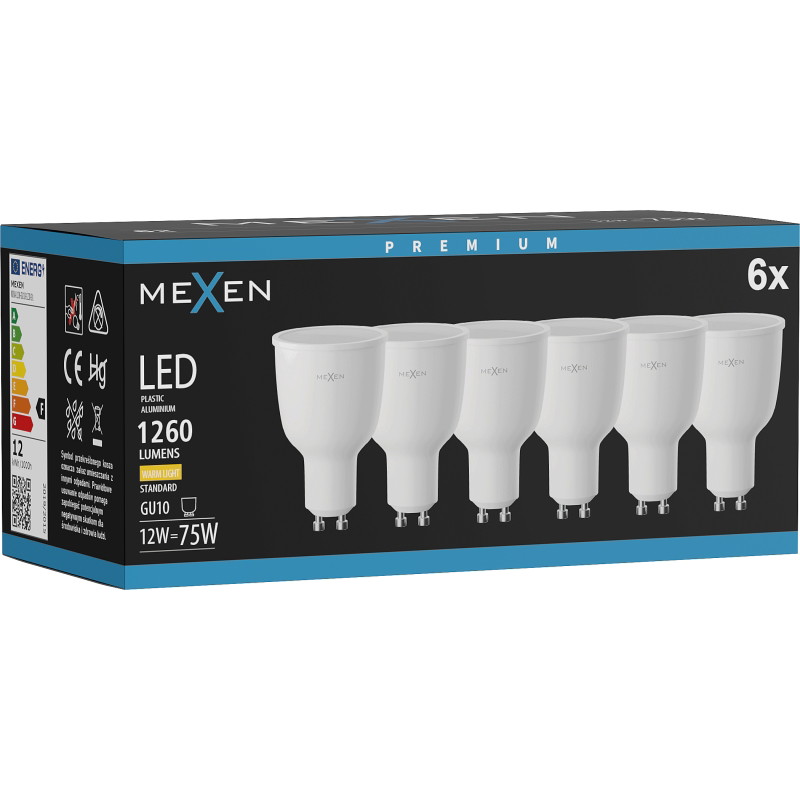 Mexen Nova 6x LED Крушка GU10, 12W, Топла - 3000K, 1260 lm - L108-GU10-1230-01x06