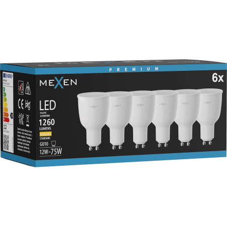 Mexen Nova 6x LED Крушка GU10, 12W, Топла - 3000K, 1260 lm - L108-GU10-1230-01x06