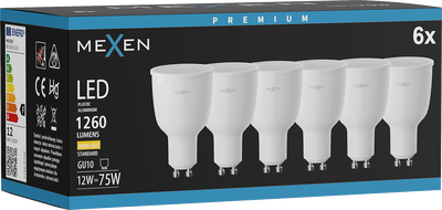 Mexen Nova 6x LED Крушка GU10, 12W, Топла - 3000K, 1260 lm - L108-GU10-1230-01x06