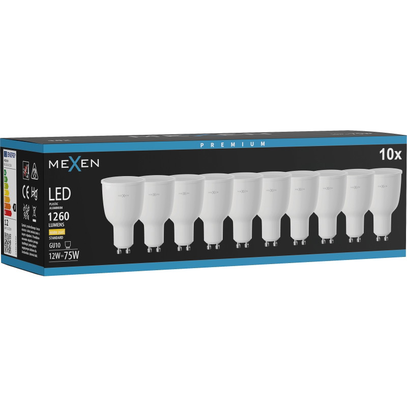 Mexen Nova 10x LED крушка GU10, 12W, Топла - 3000K, 1260 lm - L108-GU10-1230-01x10