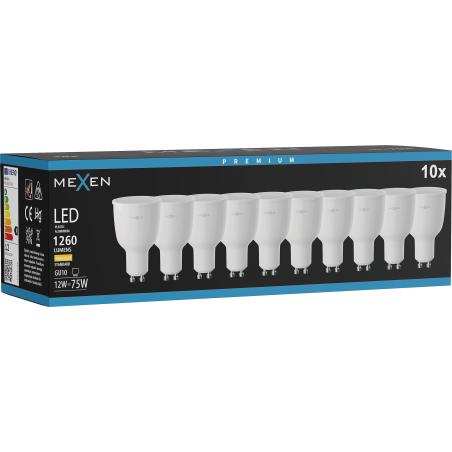 Mexen Nova 10x LED крушка GU10, 12W, Топла - 3000K, 1260 lm - L108-GU10-1230-01x10