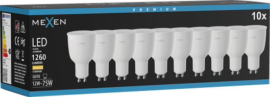 Mexen Nova 10x LED крушка GU10, 12W, Топла - 3000K, 1260 lm - L108-GU10-1230-01x10