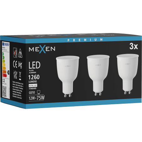 Mexen Nova 3x LED крушка GU10, 12W, Неутрална - 4000K, 1260 lm - L108-GU10-1240-01x03