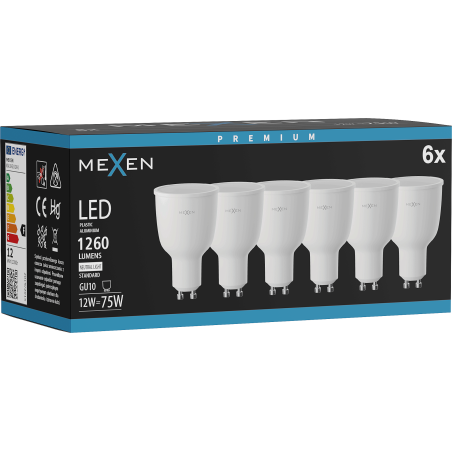 Mexen Nova 6x LED крушка GU10, 12W, Неутрална - 4000K, 1260 lm - L108-GU10-1240-01x06