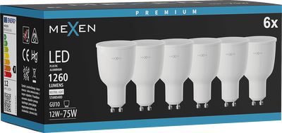 Mexen Nova 6x LED крушка GU10, 12W, Неутрална - 4000K, 1260 lm - L108-GU10-1240-01x06