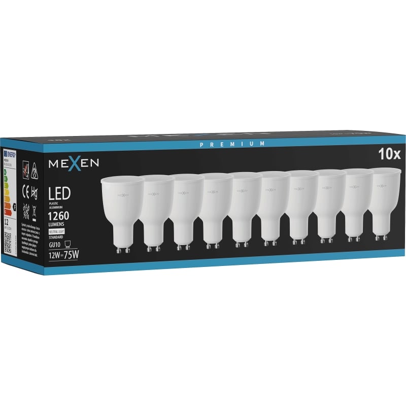 Mexen Nova 10x LED крушка GU10, 12W, Неутрална - 4000K, 1260 lm - L108-GU10-1240-01x10
