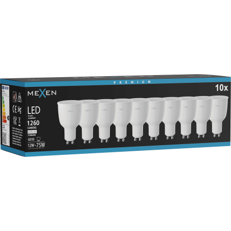 Mexen Nova 10x LED крушка GU10, 12W, Неутрална - 4000K, 1260 lm - L108-GU10-1240-01x10