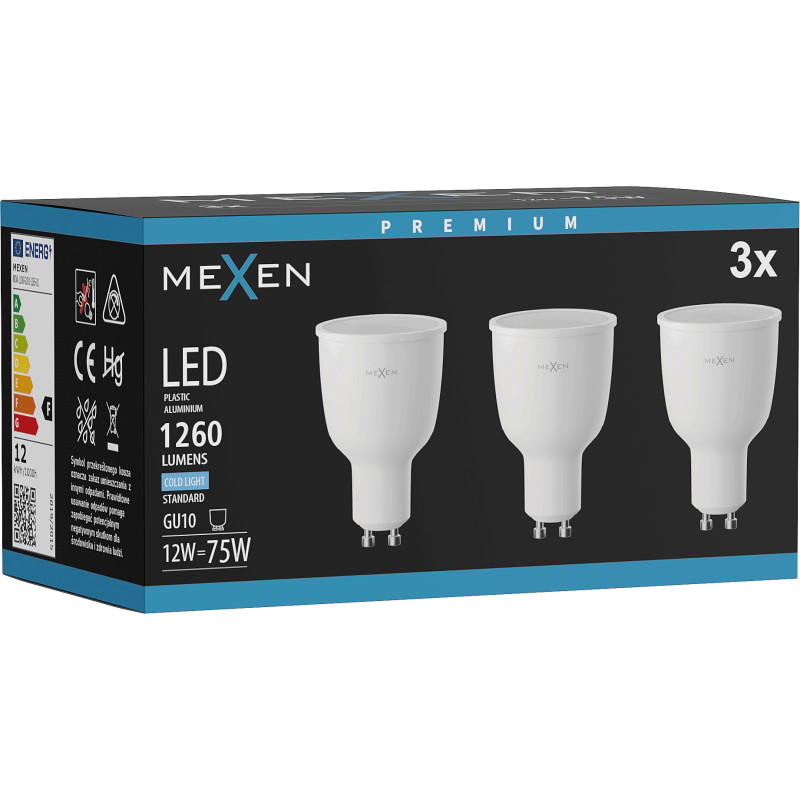 Mexen Nova 3x LED крушка GU10, 12W, Студена - 6500K, 1260 лумена - L108-GU10-1265-01x03