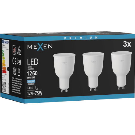 Mexen Nova 3x LED крушка GU10, 12W, Студена - 6500K, 1260 лумена - L108-GU10-1265-01x03