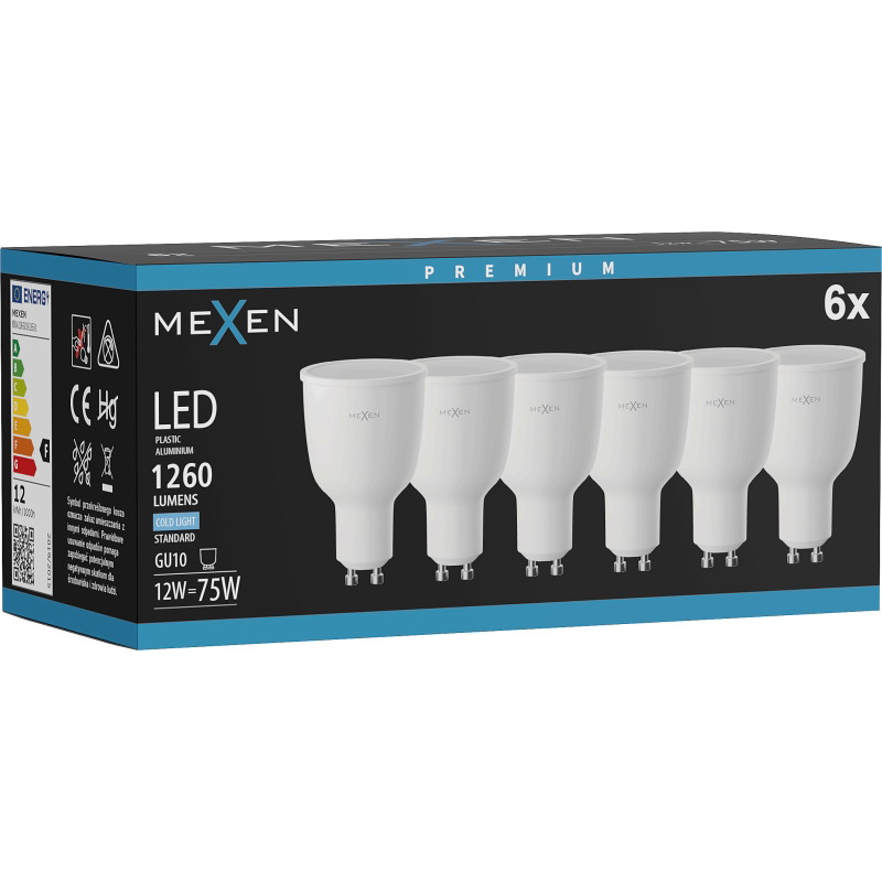 Mexen Nova 6x LED крушка GU10, 12W, студено - 6500K, 1260 лм - L108-GU10-1265-01x06