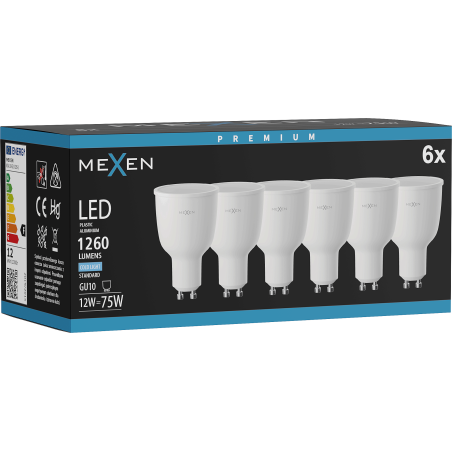 Mexen Nova 6x LED крушка GU10, 12W, студено - 6500K, 1260 лм - L108-GU10-1265-01x06