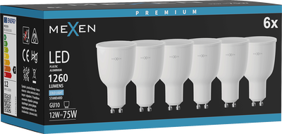 Mexen Nova 6x LED крушка GU10, 12W, студено - 6500K, 1260 лм - L108-GU10-1265-01x06