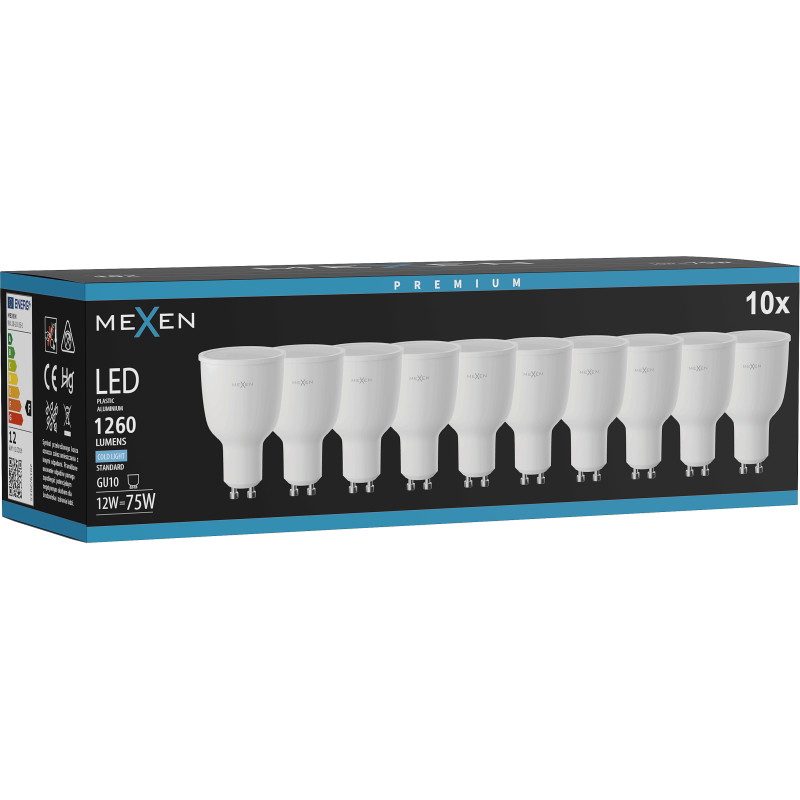 Mexen Nova 10x LED крушка GU10, 12W, Студено - 6500K, 1260 lm - L108-GU10-1265-01x10