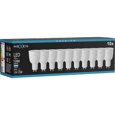 Mexen Nova 10x LED крушка GU10, 12W, Студено - 6500K, 1260 lm - L108-GU10-1265-01x10