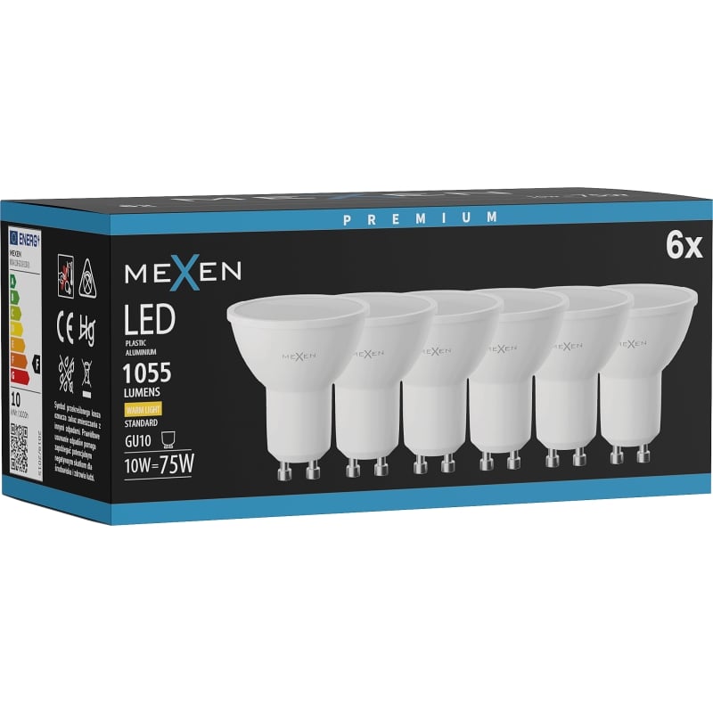 Mexen Nova 6x LED крушка GU10, 10W, Топла - 3000K, 1055 lm - L108-GU10-1030-01x06