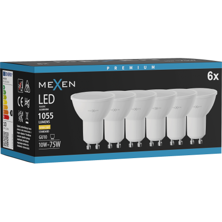 Mexen Nova 6x LED крушка GU10, 10W, Топла - 3000K, 1055 lm - L108-GU10-1030-01x06