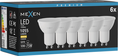 Mexen Nova 6x LED крушка GU10, 10W, Топла - 3000K, 1055 lm - L108-GU10-1030-01x06