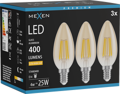Mexen Vintis 3x LED нажежаем филтър E14, C35, 4W, Топла - 2200K, 400 lm, кехлибар