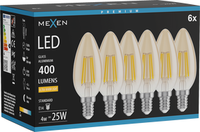 Mexen Vintis 6x LED Едисонова крушка E14, C35, 4W, Топло - 2200K, 400 lm, кехлибар