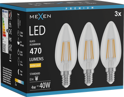 Mexen Vintis 3x LED филамент крушка E14, C35, 4W, Топла - 2700K, 470 lm, прозрачно