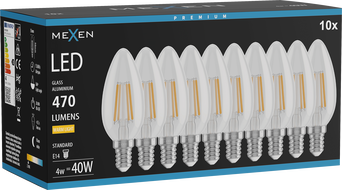 Mexen Vintis 10x LED крушка филамент E14, C35, 4W, Топла - 2700K, 470 lm, прозрачна