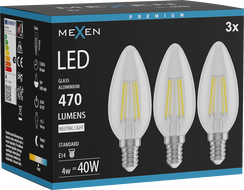 Mexen Vintis 3x LED филамент крушка E14, C35, 4W, Неутрална - 4000K, 470 lm, прозрачна -