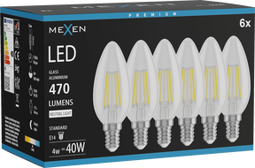 Mexen Vintis 6x LED филаментна крушка E14, C35, 4W, Неутрална - 4000K, 470 lm, прозрачна -