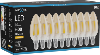 Mexen Vintis 10x LED нажежаема жичка крушка E14, C35, 6W, Топла - 2200K, 600 lm, кехлибар