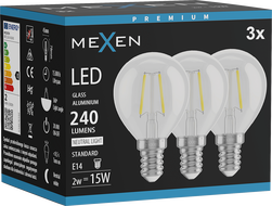 Mexen Vintis 3x LED нажежаема крушка E14, G45, 2W, Неутрална - 4000K, 240 lm, прозрачна