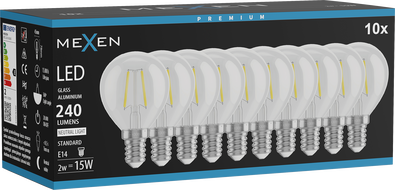 Mexen Vintis 10x LED крушка с нажежаема жичка E14, G45, 2W, Неутрална - 4000K, 240 lm,