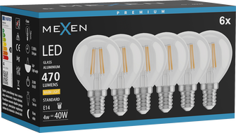 Mexen Vintis 6x крушка нажежаема LED E14, G45, 4W, Топла - 2700K, 470 lm, прозрачна