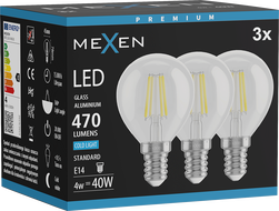 Mexen Vintis 3x LED филамент крушка E14, G45, 4W, Студена - 6500K, 470 lm, чиста - L156-E14-0465-00x03