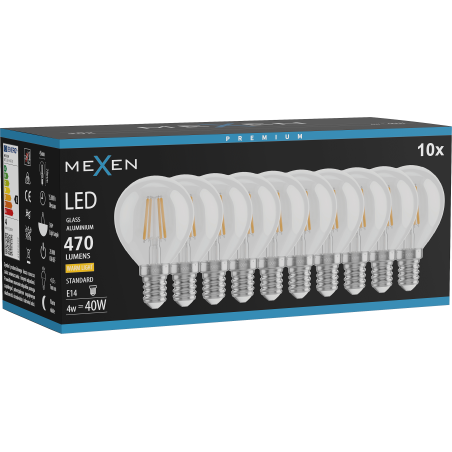 Mexen Vintis 10x LED нишкова крушка E14, G45, 6W, Топла - 2700K, 720 lm, прозрачна